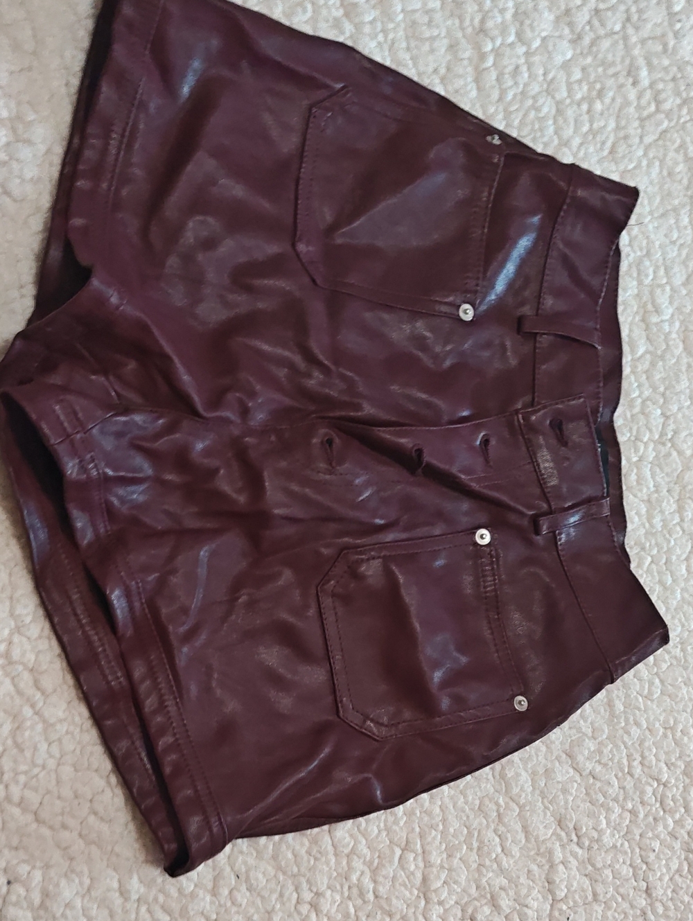 Love Tree High-Waist Faux Leather Shorts in Plum